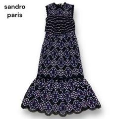 【Sandro】レース  青いフラワー刺繍ワンピース Sandro】レース 青いフラワー刺繍ワンピース