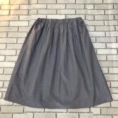 【23区】膝丈フレアースカート白＆紺チェック 総ゴム 両側ポケット