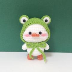 510番　可愛い　カエル帽子のあひる　あみぐるみ　ハンドメイド　プレゼント