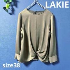 LAKIE【38】ブラウス　ドレープ　プルオーバー　バックボタン　カーキ