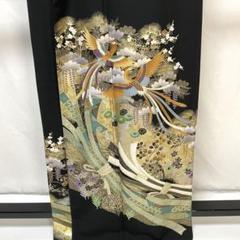 C243正絹 黒留袖 比翼付 五つ紋 作家物落款 金駒刺繍 金銀箔