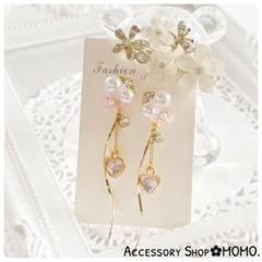 ビジュー♡ピンク.フラワー♡ジルコニア♡ハンドメイドピアスorイヤリング♡