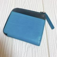 ♢L型 財布 フルグレインレザー ミニ財布 ファスナー アクア×ネイビー