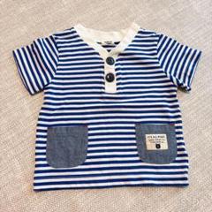 シンプルフリー　青ボーダー　半袖Tシャツ 80