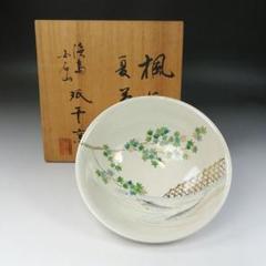 Ｔ１６４　茶碗　『楓に鮎』『民平焼』『夏茶碗』『淡路　白石山　珉平窯』　共箱 T164 茶碗 『楓に鮎』『民平焼』『夏茶碗』『淡路 白石山 珉