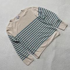 UNIQLO セーター ボーダー クルーネック 長袖 コットン ベージュ ブルー