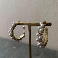 パール ピアス 両耳 フープ かわいい カーブ　pierce