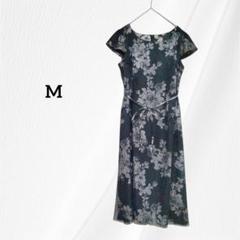 ビーンズブレス　ブラック　花柄　ロングワンピース　半袖　レース　M 上品