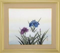 F10　肉筆水彩日本画　『菖蒲』　高級木製額縁付属　外寸約713×638mm F10 肉筆水彩日本画 『菖蒲』 高級木製額縁付属 外寸約713×638mm