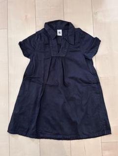 プチバトー 半袖ワンピース　3歳　90センチ　ネイビー　シンプル　美品
