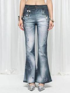 faychui 25SS｜パール×オーシャン総柄 フレアデニムパンツy2k00s