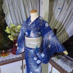 花紺の地に、乱菊が花火のように咲く美しい注染めの浴衣です