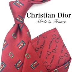 【新品未使用】Christian Dior ネクタイ 総柄 レッド ネイビー