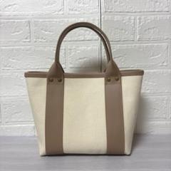 帆布トートバッグ ハンドメイド 生成り×フェイクレザーシナモン【S】