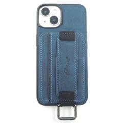 iPhone15 ケース スマホケース カードポケット レザー風 リング ブルー