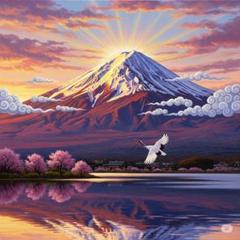 メルカリ 絵画　絵　額付き (黒）油絵　uF6-111109　風景（橋 富士山） メルカリ 絵画 絵 額付き (黒）油絵 uF6-111109 風景（橋 富士山）