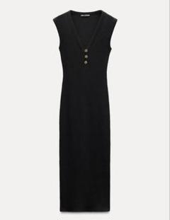 送料関税込み★ZARA/ザラ★ボタン付 リブ編みミディ丈ワンピース ZARA ザラ リブ編みミディ丈ワンピース ボタン付き ブラック S