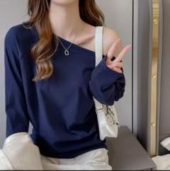 ネイビー Sサイズ カットソー　シャツ　オフショルダー　ボートネック