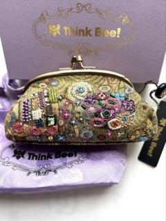 【美品】Think Bee! ビーズ刺繍 がま口 小物入れ ビーズ刺繍のがま口 4 ピンク オレンジ マチなしポーチ | 月に