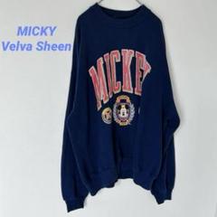 ミッキー　90's カレッジプリント　スウェット　ネイビー　キャラクター　L