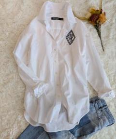 上品✨️ローレン　ラルフローレン 白シャツ  現行ブランドロゴ　ロングシャツのサムネイル