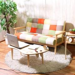 【新品・送料無料】ファブリックソファー フレンズ パッチワーク オレンジ 2P