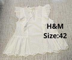 H&M 42 L ノースリーブ　レース　ブラウス　フリル
