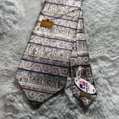 未使用 LANCEL 総柄 壁画柄 ネクタイ シルク 光沢 メンズ スーツ