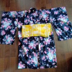 110 子供用 着物 花柄 黒色