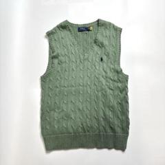 【新品】 ポロラルフローレン♡カシミヤ混 ケーブル ニット くすみグリーン 90s ポロ ラルフローレン 無地 ハイネック ハーフジップ リネン