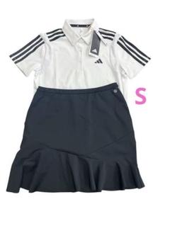 新品 アディダス ゴルフ セットアップ 半袖シャツ フリルスカート スリーライン adidas アディダス ゴルフ スリーストライプス ストレッチプル