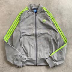新素材新作 adidas アディダス トラックジャケット グレー 緑 刺繍 L 13735 トップス