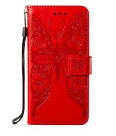 iPhone7/8/SE 用 スマホケース 手帳型 薔薇 蝶 レッド
