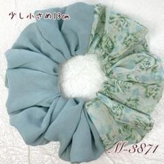 ハンドメイドシュシュM-3871♡薔薇柄×くすみグリーンジョーゼット♡
