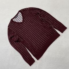 Men's Bigi Vネックセーター ボルドー ストライプ Mサイズ 大人 赤