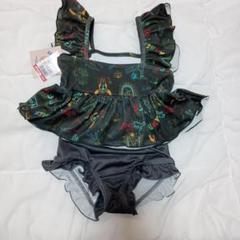 女の子用フリル水着 黒とカラフルデザイン　新品未使用タグ付　100cm