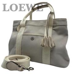 LOEWE ハンドバッグ ショルダー 2WAY フリンジ キャンバス レザー