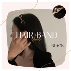 ゴールドバックル付き 太め ヘアバンド ブラック カチューシャ 韓国 シンプル