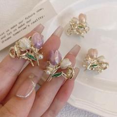 ヘアクリップ　ゴールド　チューリップ　花　前髪　紫　ピンク　白　レディース