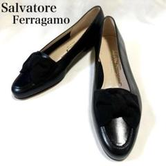 最終お値下げ フェラガモ ブラック リボン パンプス 美品 7 24 Salvatore Ferragamo フェラガモ パンプス ブラック 黒 24