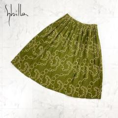 美品 Sybilla ドット柄刺繍フレアスカート グリーン サイズM*CD189