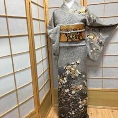 ［4354］訪問着 美品 たたき染 扇面花 金彩 正絹 着物 袷 逸品 黒