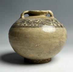 中国 骨董品 旧家蔵出し 磁州窯 鉄絵 刻划 唐童子文 瓶