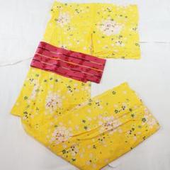 浴衣　Lサイズ　165cm　中古半巾帯セット　黄色　小花　d546
