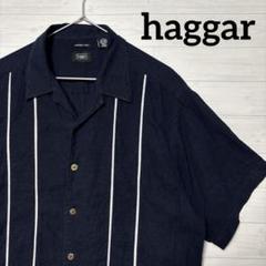 haggar ハガー オープンカラーシャツ ストライプ柄 リネン×レーヨン
