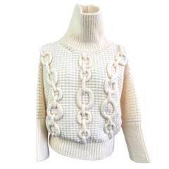 エルメス シェーヌダンクル ニット 23AW ハイネック ウール 40 アイボリ