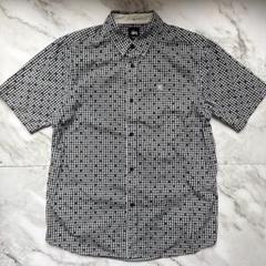 stussy☆80's☆ギンガムチェックシャツ☆L☆黒白☆ステューシー古着old ステューシー STUSSY 半袖ギンガムチェックシャツ M 黒×白