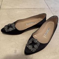【36.5】MANOLO BLAHNIK 黒　ハンギシ　フラット MANOLO BLAHNIK☆ マノロ フラット ハンギシ36.5 ブラック