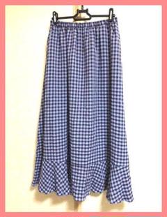 ☆今期新品☆サラサラ楊柳シフォンチェックフレアロングスカートL☆のサムネイル
