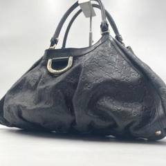 【極美品】グッチ　アビー　ハンドバッグ　シマ　GG レザー　黒　189835 極美品】グッチ アビー ハンドバッグ シマ GG レザー 黒 189835